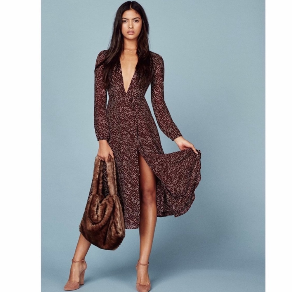 Reformation Ashley Long Sleeves Floral Wrap Dress